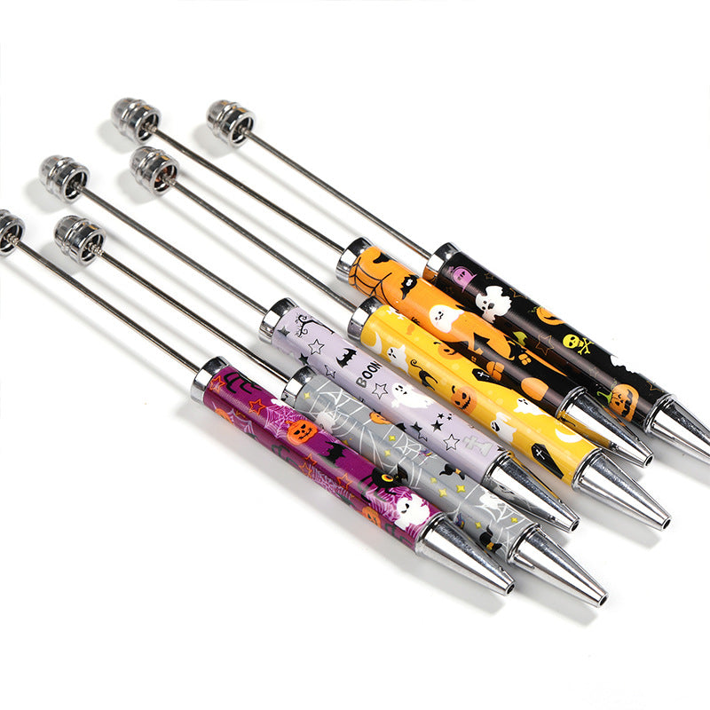 Wholesale 5pcs Halloween Series DIY Beaded Pumpkin Skull Print Cute Ball Pen
